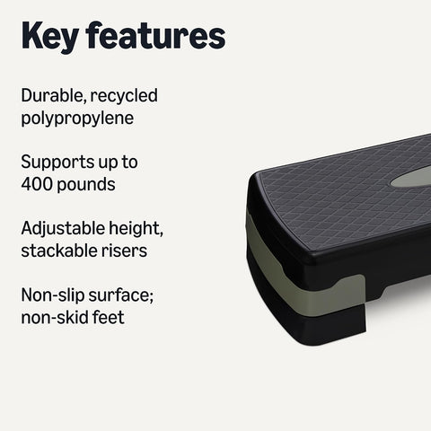 Amazon Basics Aerobic Exercise Step Platform, Adjustable Workout Stepper for Home Fitness, 27", Black/Grey