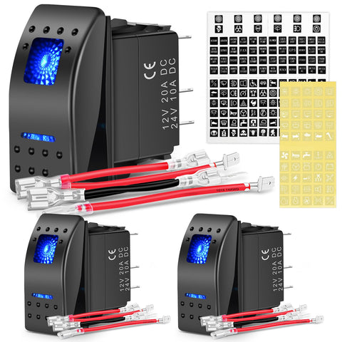 Nilight 3 Pack Rocker Switches 5 PIN with Night Glow DIY Stickers
