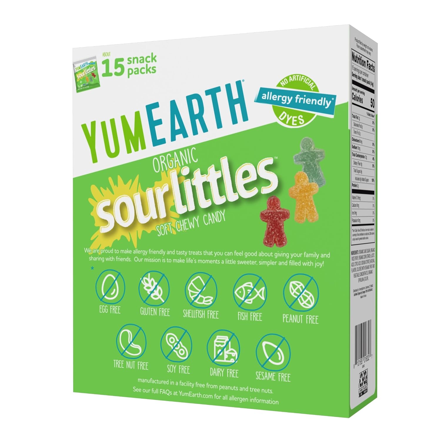 YumEarth Organic Sour Littles Chewy Candy, 0.5oz Snack Packs (Box of 15)
