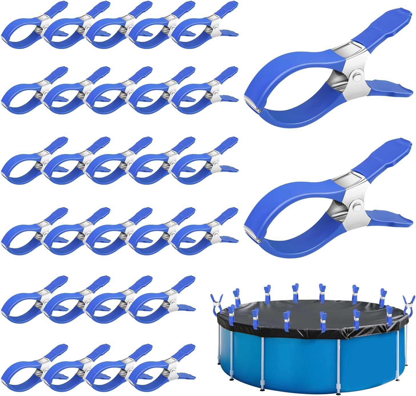 30 PCS Pool Cover Clips for Above Ground Pools,5.1 Inch Stainless Steel Pool Cover Clamps,Heavy Duty Windproof Pool Clips for Winter Outdoor Above Ground Swimming Pool Cover