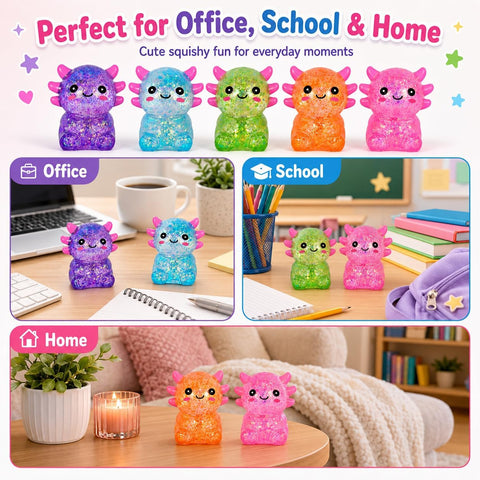 Axolotl Squishy Stress Ball, Soft TPR Slow Rising Squeeze Toy, Cute Axolotl Fidget Toy for Stress Relief, Anxiety Calming Sensory Toy for Kids Adults(Blue Seated Axolotl)