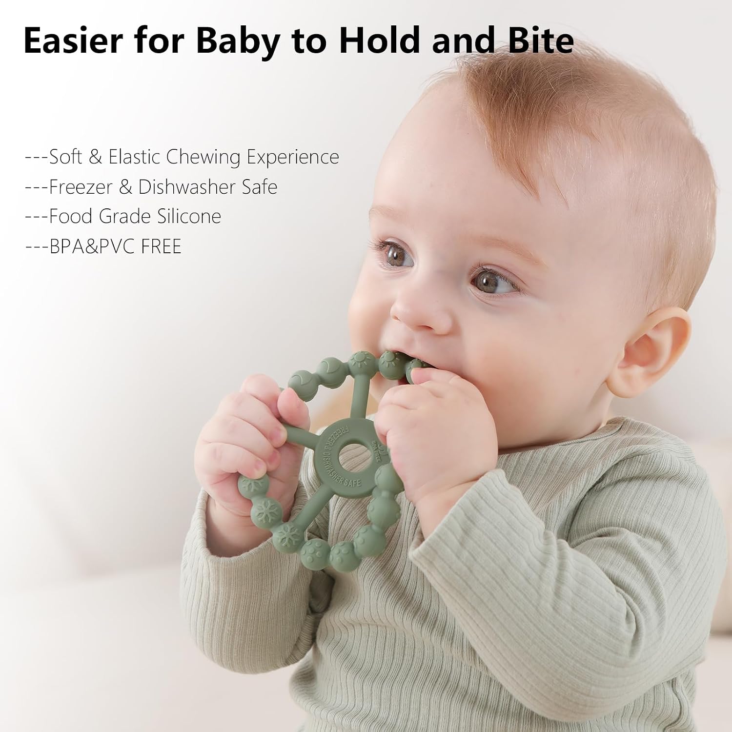 3 Pack Ring Teether Baby Infant Toys, Baby Essentials, Silicone Teething Ring Toys for Babies 0-6 Months, Seposeve Toddler Teethers 6-12 Months 12-24 Months, Infant Teething Relief, Green Blue White