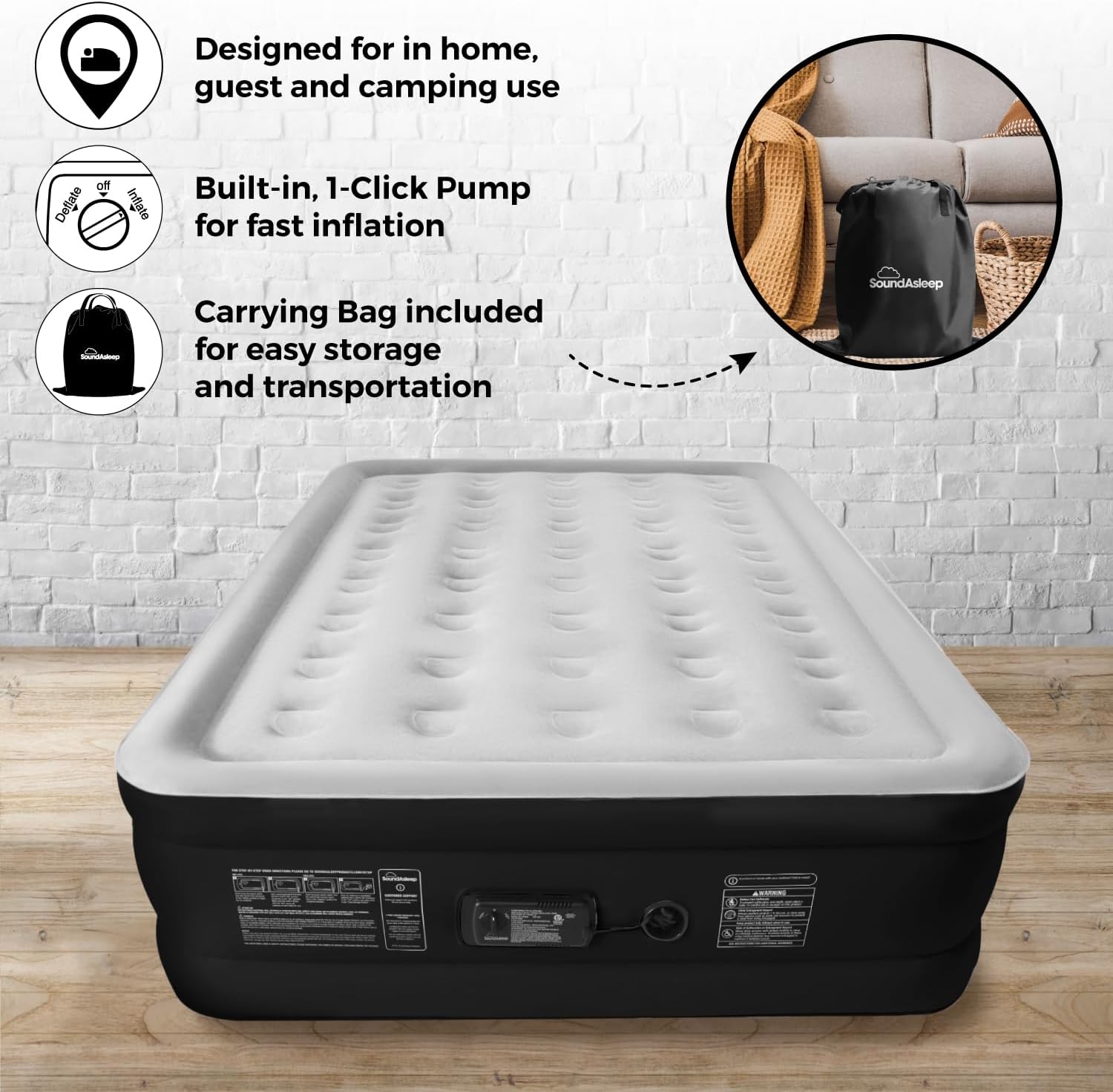 SoundAsleep Dream Series Raised Queen Air Mattress, Built-in Pump, Black