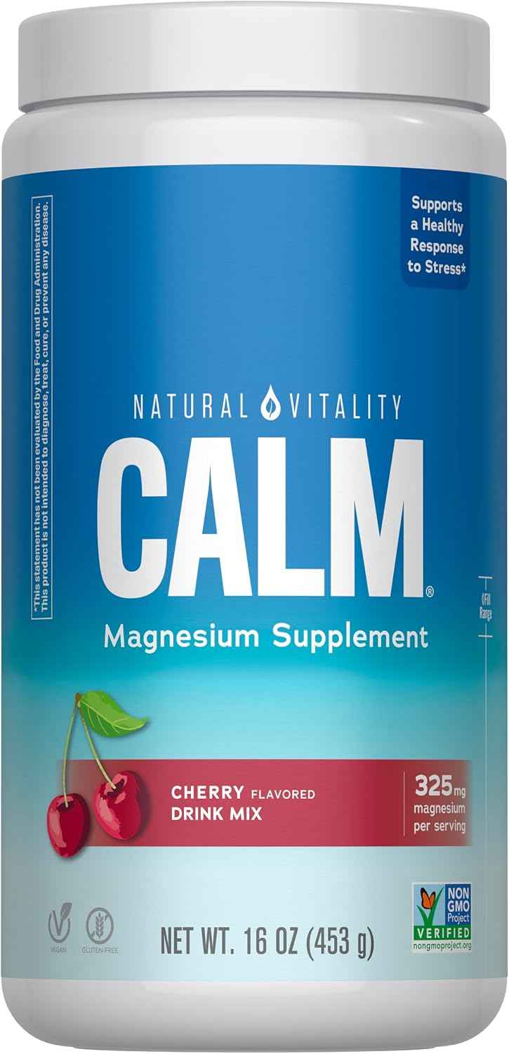 Natural Vitality Calm Magnesium Powder | Relaxing Drink Mix | Cherry Flavored Supplement | 325mg Per Serving | Non-GMO, Gluten-Free & Vegan Formula | 16oz
