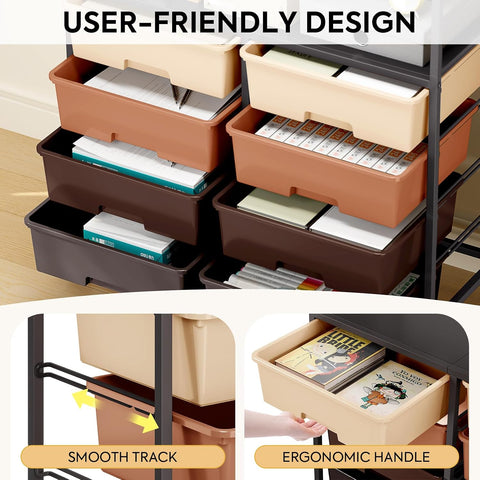 APEXCHASER Rolling Storage Cart with 8 Large Drawers, Wooden Tabletop