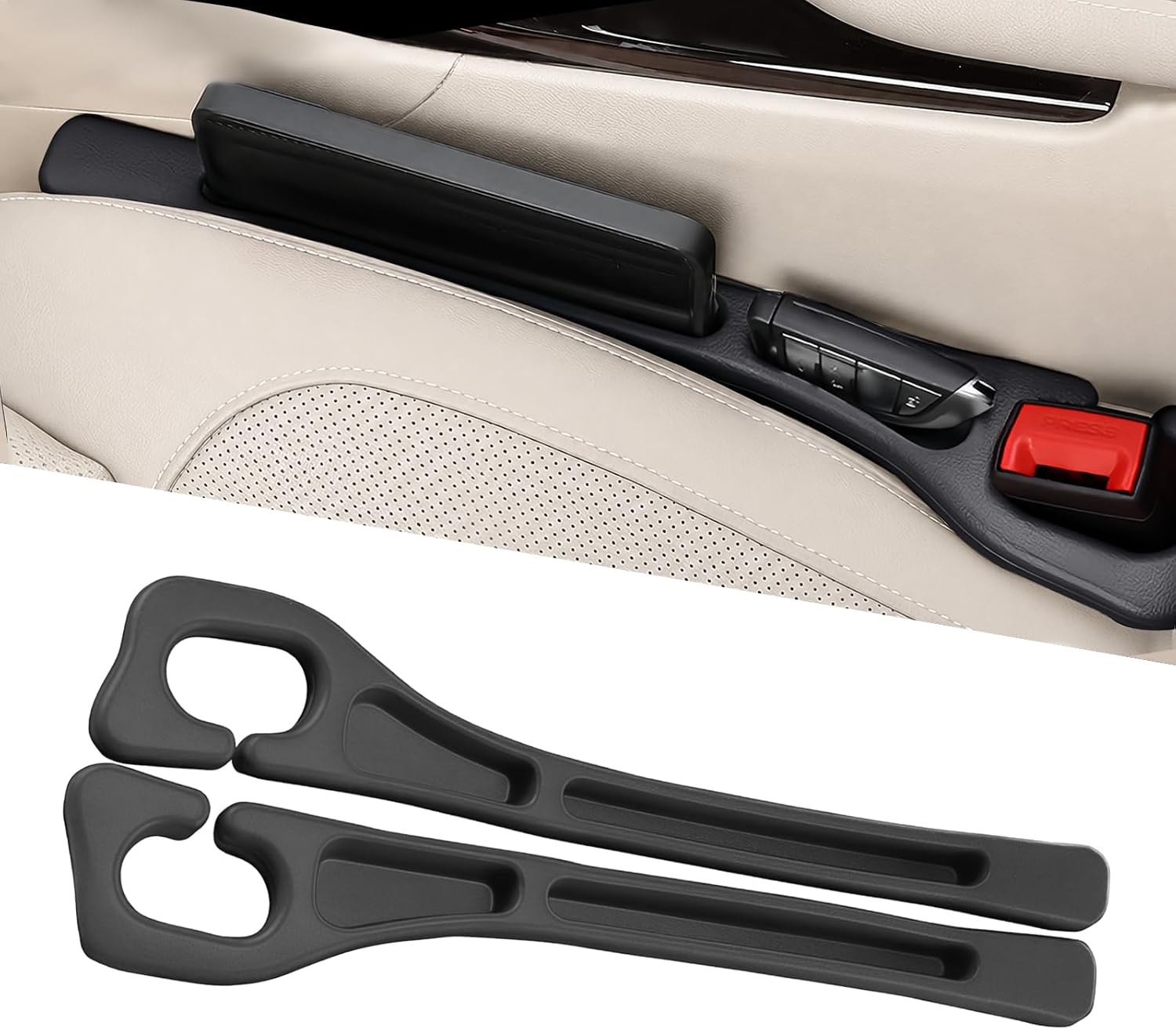 Car Seat Gap Filler Organizer 2 PCS Black Universal Seat Gap Plug Blocker Anti-Drop Console Catcher Phone Keys Storage for Car Truck SUV Auto Accessories Style1