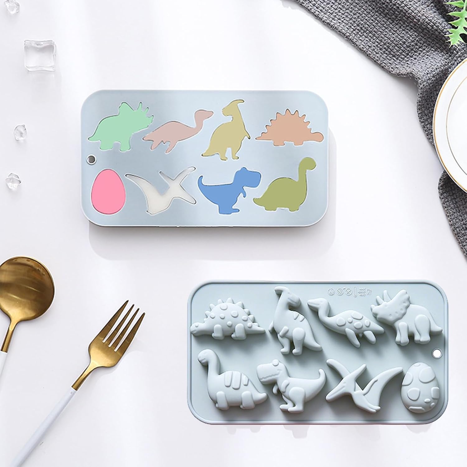 2PCS Silicone Dinosaur Theme Molds, 8 Cavity, Blue
