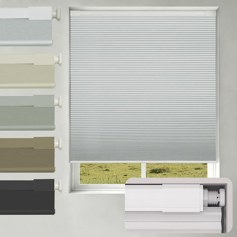 No Drill No Tools Blackout Cellular Shades,Cordless Blinds for Indoor Windows,Room Darkening Window Shades Honeycomb Blinds for Bedroom,Office,Home,White,28.5" w x 64" h