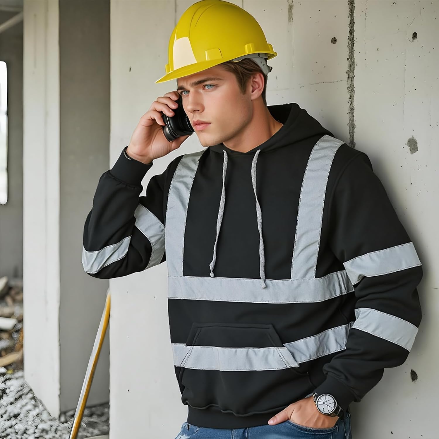 wefeyuv Class 3 Hi Vis Reflective Hoodie for Men Safety Construction Work