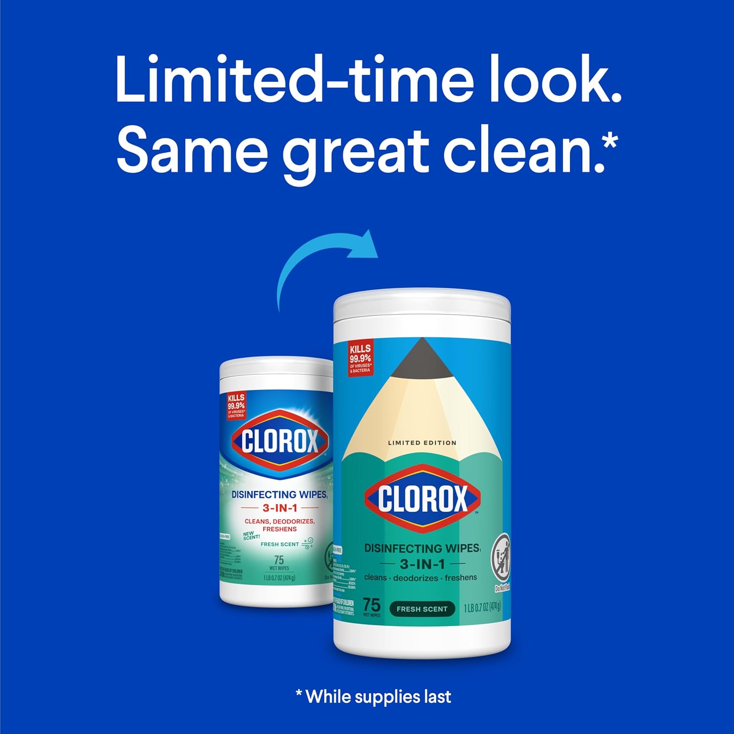 Clorox Disinfecting Wipes Back to School, Bleach Free, Fresh Scent, 75 Count (Pack May Vary)