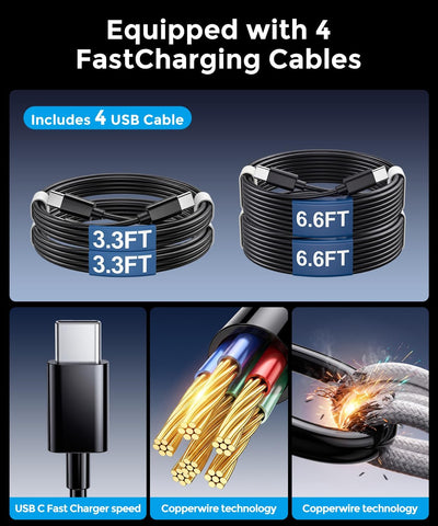 USB C Charging Station 10 Port with 4 Cables,245W GaN Charger Block