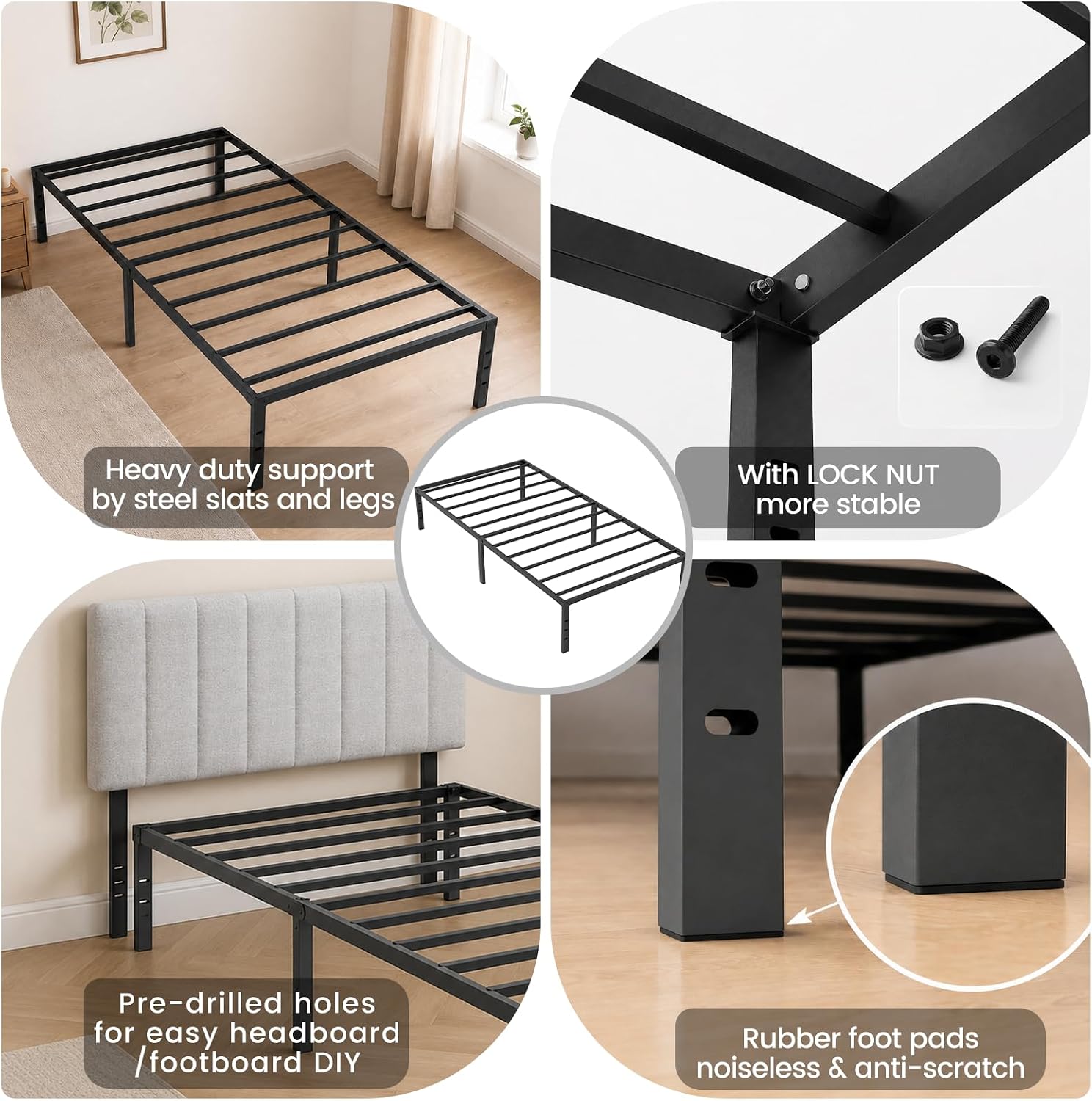 Twin Platform Bed Frame, Modern Metal Design with Underbed Storage Space