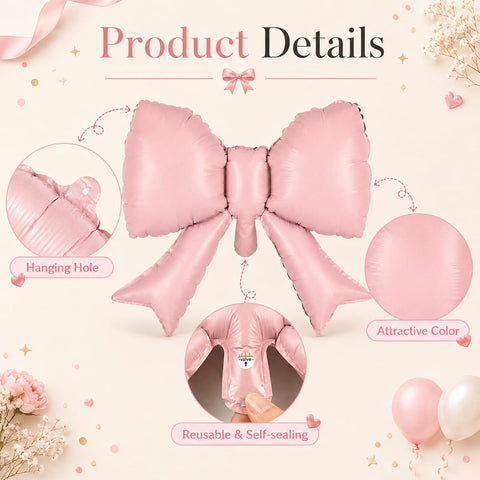 40 Inch Cream Number 1 with Pink Bow Balloon for Birthday Party Decorations