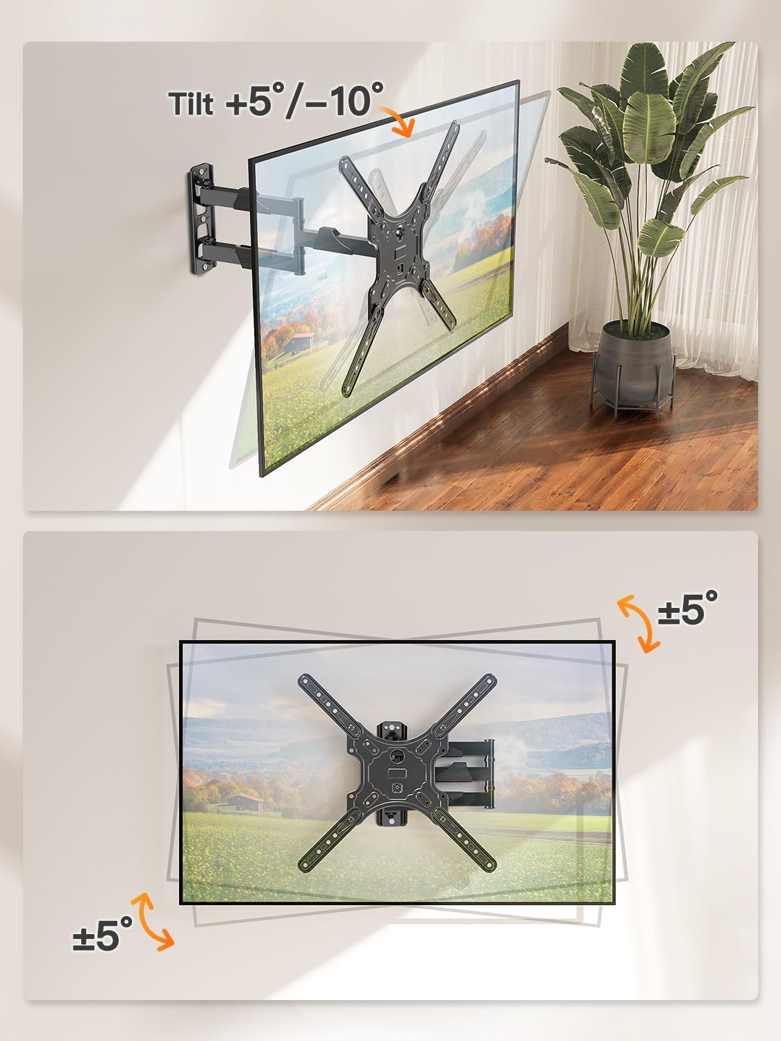 ELIVED Full Motion TV Wall Mount for 26-60" TVs, Max VESA 400x400, 77 lbs.