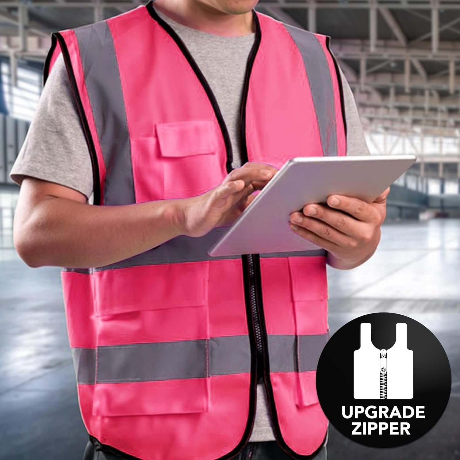 XPCARE Reflective Safety Vests For Women Men, High Visibility Security Vest Pockets and Zipper Front Construction Work Vest