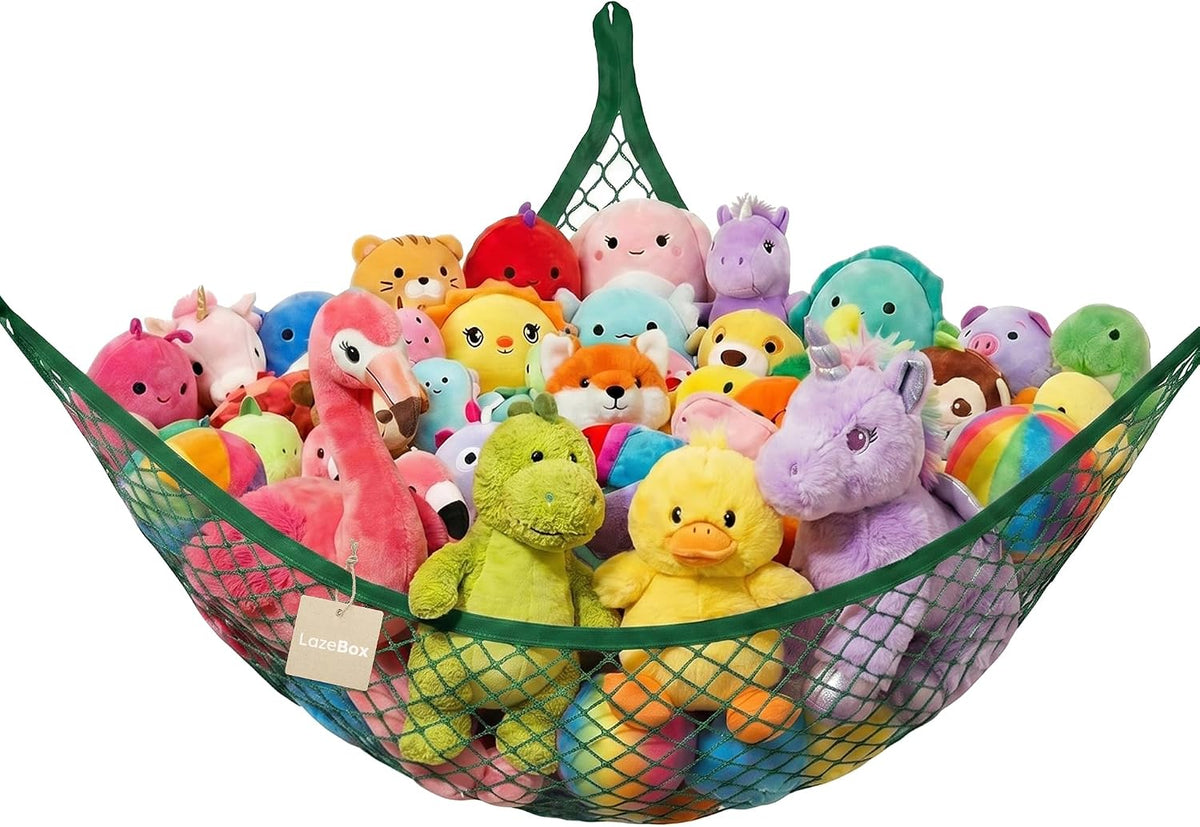 Lazebox Stuffed Animal Net Hammock for Plushie Toys, Stuffed Animal Hammock Corner for Kids' Room Decor, Ideas for Organizing Stuffy Collection