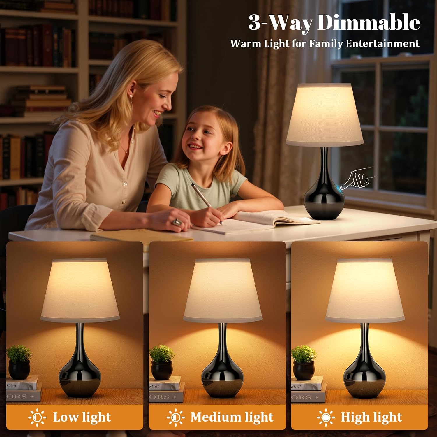 16.1" Touch Table Lamp for Nightstand, 3 Way Dimmable Small Bedroom Lamp