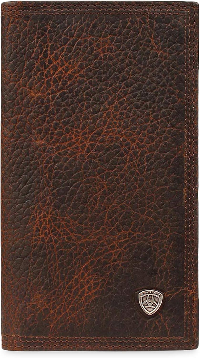 ARIAT Men's Rodeo Wallet in Oil Tan Leather with Brand Concho, ID and Card Slots