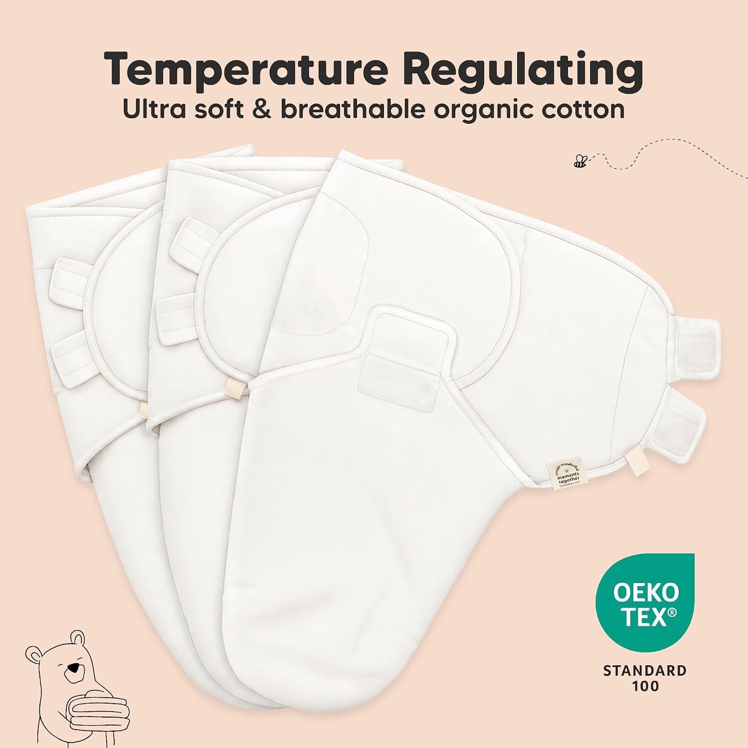 3pk Organic Baby Swaddles for Newborns, 0.5 TOG Abc Land Cloud, 0-3M