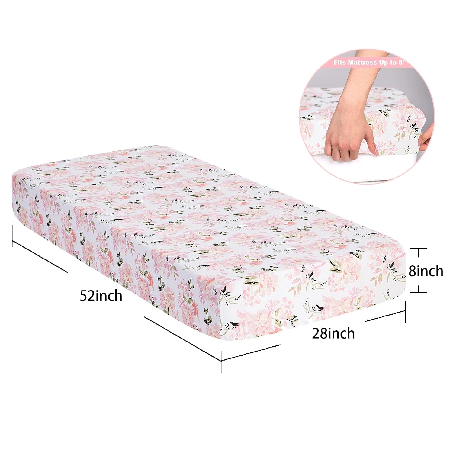 Crib Sheets Girl 2 Pack Set, 2 Pack Toddler Bed Sheets Set, Floral Print Fitted Crib Sheet for Standard Crib & Toddler Mattress
