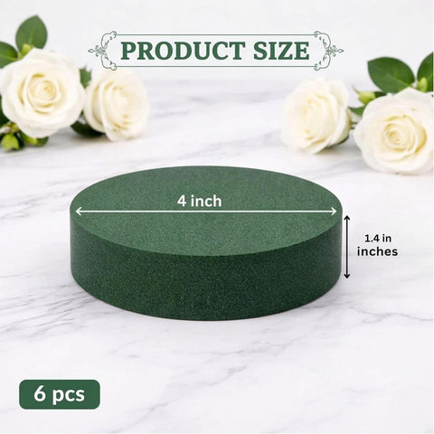 Pack of 6 FLOFARE Round Floral Foam Blocks for Fresh and Artificial Flowers, Each (4" X 1.4"), Dry & Wet Green Flower Foam for Flower Arrangements & Florist Supplies