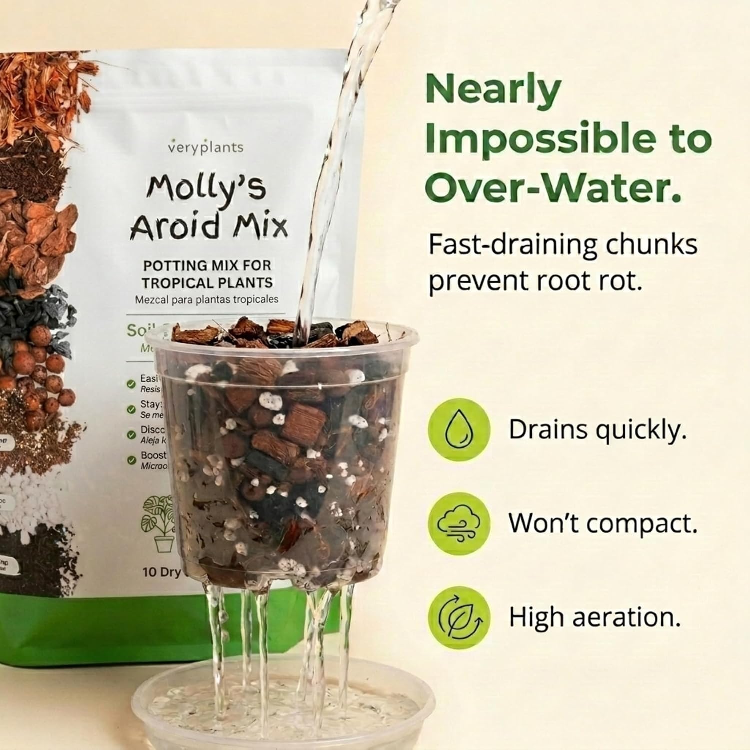 Molly's Aroid Potting Mix, Chunky Soil-Free for Indoor Plants 10 Dry Quarts