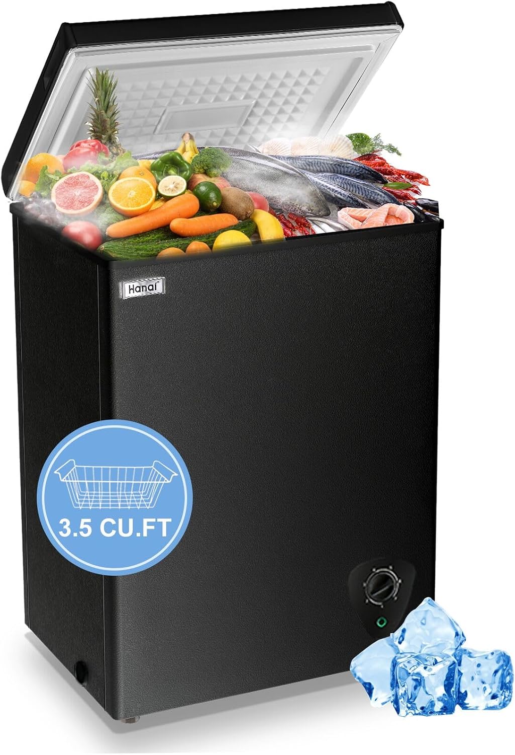 Chest Freezer 3.5 Cu.Ft Black Small Deep Freezer for Apartment Kitchen