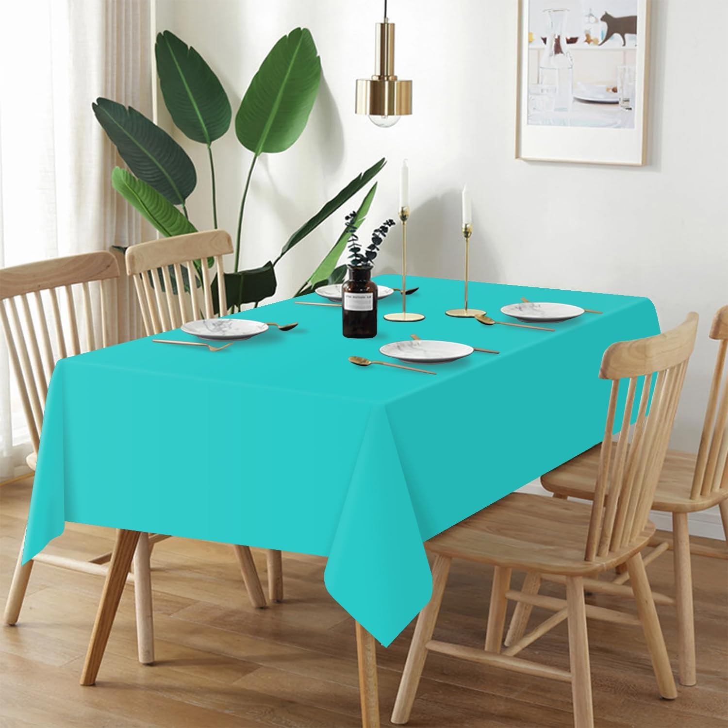 QIKSION 12 Pack Teal Plastic Tablecloth, Turquoise Table Cloth Disposable