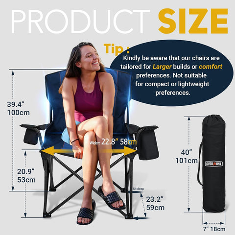 Overmont 2-Pack Oversized Camping Chairs - 450 lb Each, Fully Padded