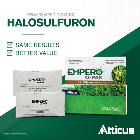 Atticus Empero Q-Pak Nutsedge Killer (2 Pack) Turf Herbicide - Kills Nut Grass in Established Lawns, Ornamental Turfgrass, & Landscape Areas - Halosulfuron