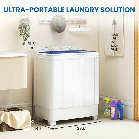 Zynkez Portable Washing Machine, 30Lbs Twin Tub Washer and Dryer Combo with Built-in Drain Pump, 18Lbs Washer & 12Lbs Spinner, Semi-Automatic Washer and Spinner Combo for Apartments, RVs, Dorms
