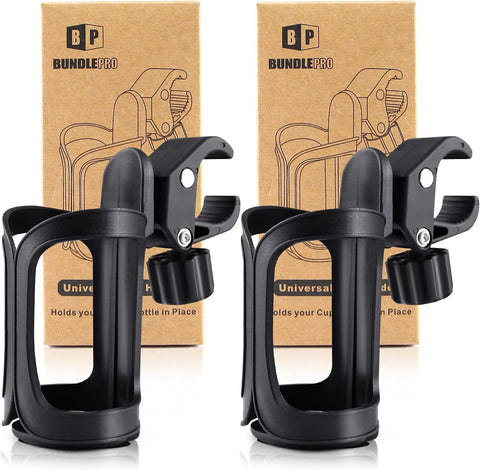 BUNDLEPRO Stroller Cup Holder, Universal Bike Cup Holder, 2 Pack, Black
