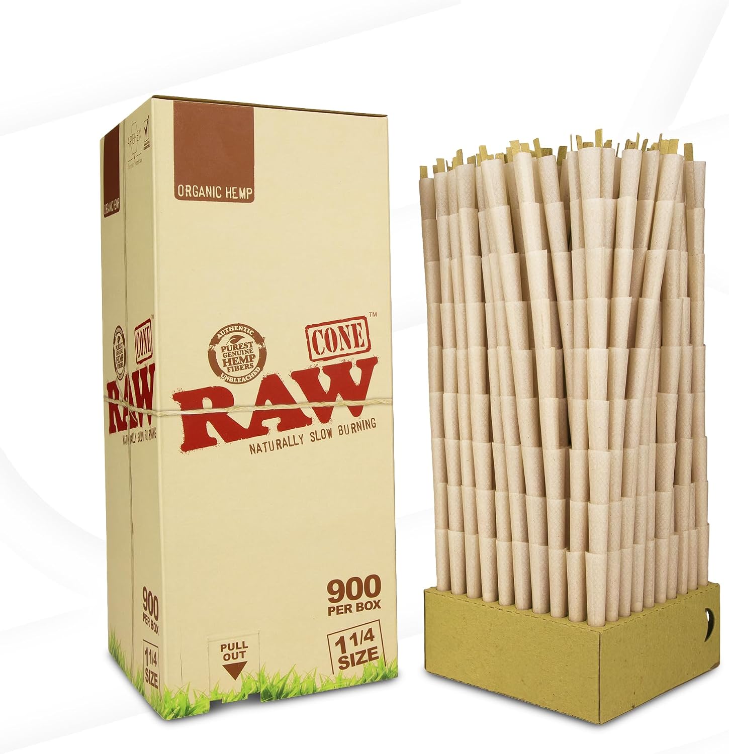 RAW Organic 1 1/4 Pre-Rolled Cones with Filter (900 Pack)