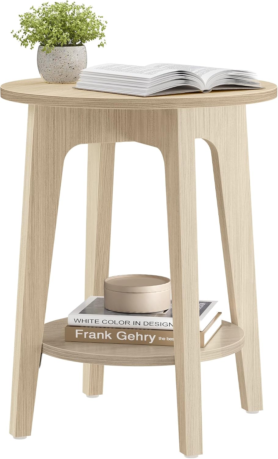VASAGLE Round Side Table with Lower Shelf, End Table for Small Spaces