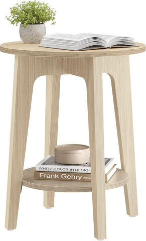 VASAGLE Round Side Table with Lower Shelf, End Table for Small Spaces