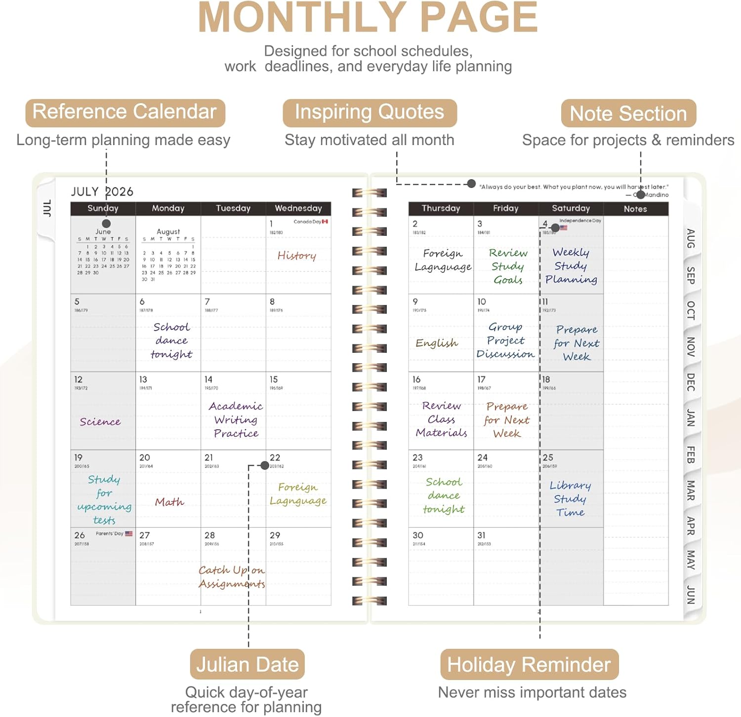 Planner 2026-2027, Weekly and Monthly Academic Planner, July 2026 - June 2027, Hardcover Calendar Agenda Book for School Year Planning, School Supplies for Teacher and Student, A5(6.3'' x 8.5'')