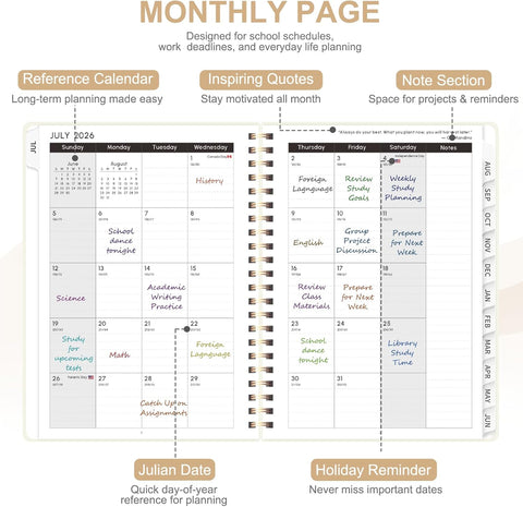 Planner 2026-2027, Weekly and Monthly Academic Planner, July 2026 - June 2027, Hardcover Calendar Agenda Book for School Year Planning, School Supplies for Teacher and Student, A5(6.3'' x 8.5'')