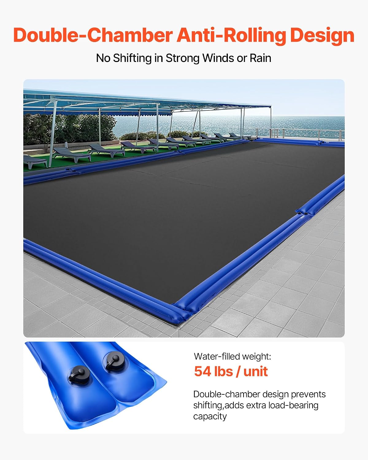 VEVOR Pool Cover Water Bags, 12 Packs 10 Ft, Double Chamber Pool Cover Water Tubes, 0.4mm Thick PVC Bags Weights with Leakproof Screw Cap, for Inground Swimming-Pool Covers Winter Closing, Blue