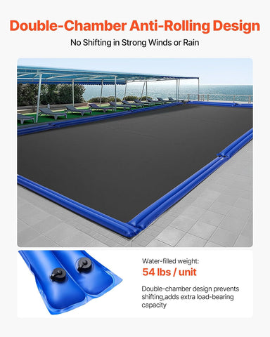 VEVOR Pool Cover Water Bags, 12 Packs 10 Ft, Double Chamber Pool Cover Water Tubes, 0.4mm Thick PVC Bags Weights with Leakproof Screw Cap, for Inground Swimming-Pool Covers Winter Closing, Blue