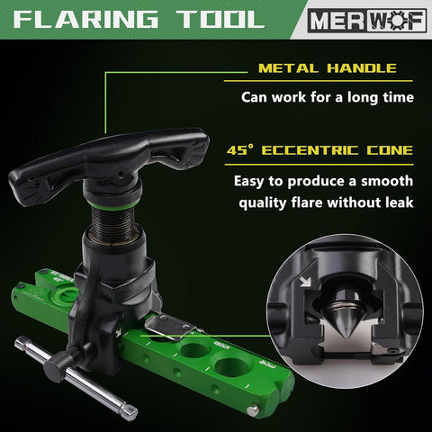 Flaring Tool Kit, 45° Eccentric HVAC Flare Tool for 1/4'' - 3/4'' & 6-19mm