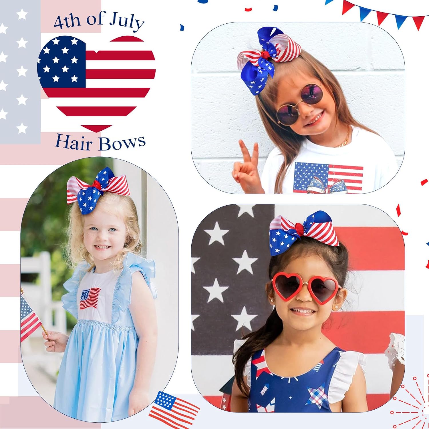 Oaoleer 2PCS 4th of July Hair Bows for Girls, Red White Blue Bows