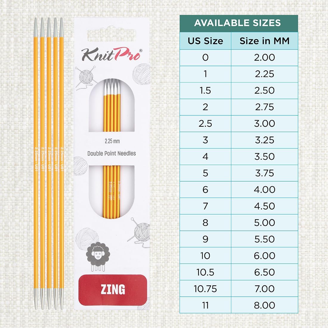 KnitPro Zing Double Pointed Needles 6" (15cm) | US Size 1 (2.25mm)