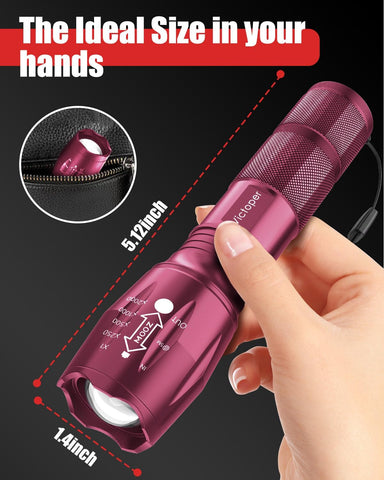 Victoper LED Flashlight 2 Pack Pink, Bright Tactical Torch High Lumens 5 Modes, Waterproof Zoomable Flash Light for Outdoor, Birthday Gifts for Men, Dorm Room Hiking Camping Essentials Gear for Guys