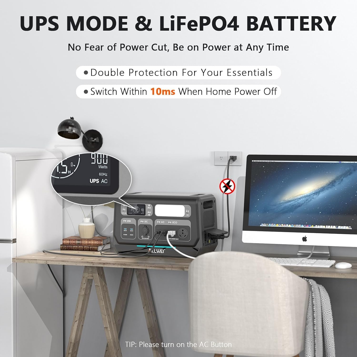 ALLWEI Power Station 2400W (Peak 4800W), 2048Wh LiFePO4 Solar Generator