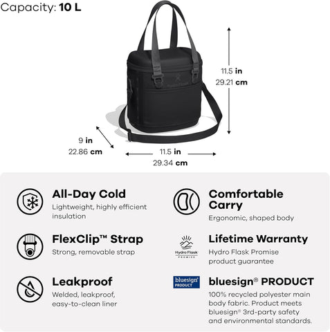 Hydro Flask Carryout Cooler - Insulated Portable Soft Cooler - 10 L Capacity in Black
