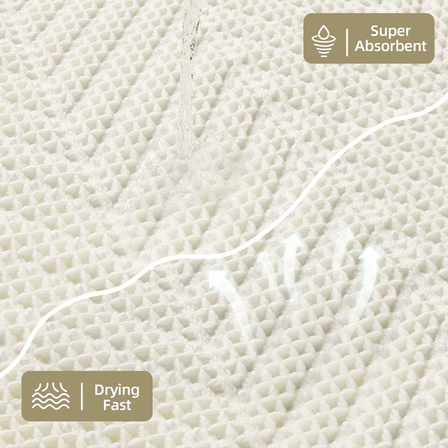 Sunfly Waffle Bath Mat, Boho Bathroom Rugs Non-Slip Washable Super Absorbent Quick Dry, Farmhouse Bathroom Decor 16"x24" Cream