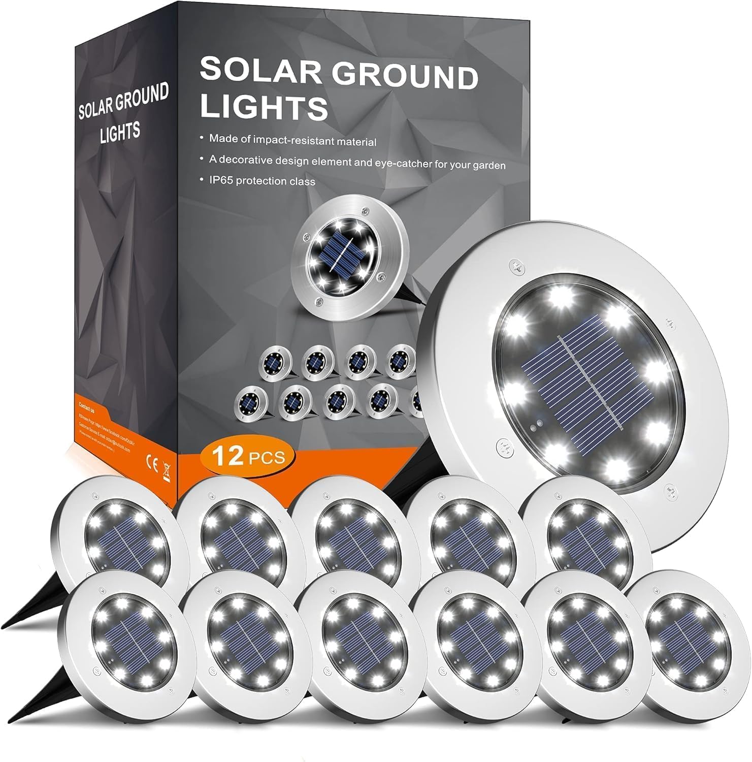 INCX 12 Pack 4.6 Inch Solar Ground Lights Outdoor, Waterproof, Cold White