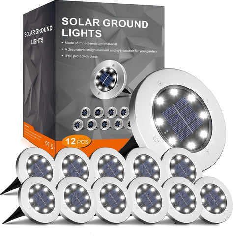INCX 12 Pack 4.6 Inch Solar Ground Lights Outdoor, Waterproof, Cold White