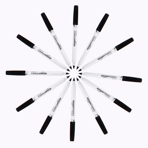 Amazon Basics Low Odor Ultra Fine Tip Dry Erase Whiteboard Markers for Teacher Supplies, Black, 24-Pack