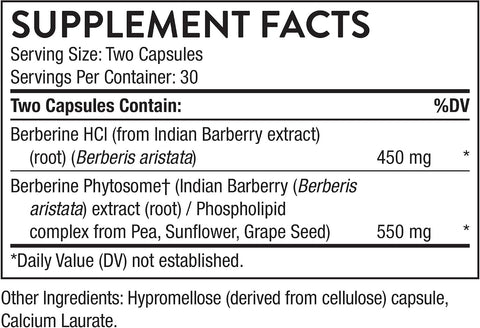 THORNE Berberine, Dual Action Phytosome & HCl Formula, 60 Capsules